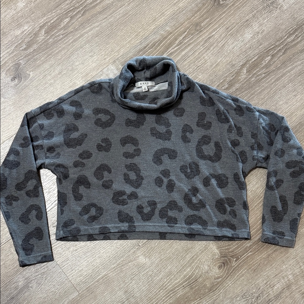 Gaze Gray Leopard Cowl Neck Sweater